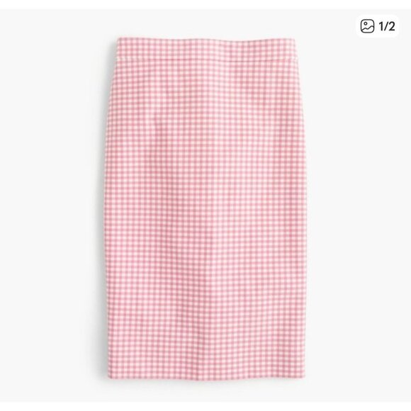 J. Crew No. 2 Pencil Size 10 Gingham Skirt Pink Cream Plaid Preppy Classic - Picture 2 of 9